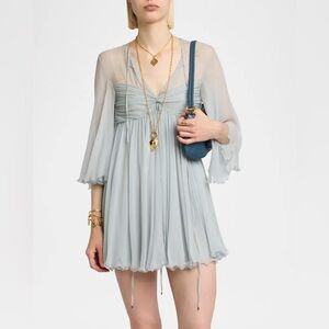 Chloe Twisted Bust 3/4-Sleeve Chiffon Mini Dress size 36